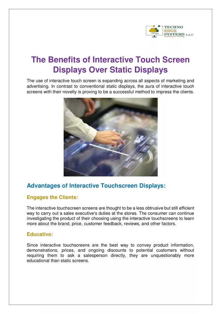 the benefits of interactive touch screen displays