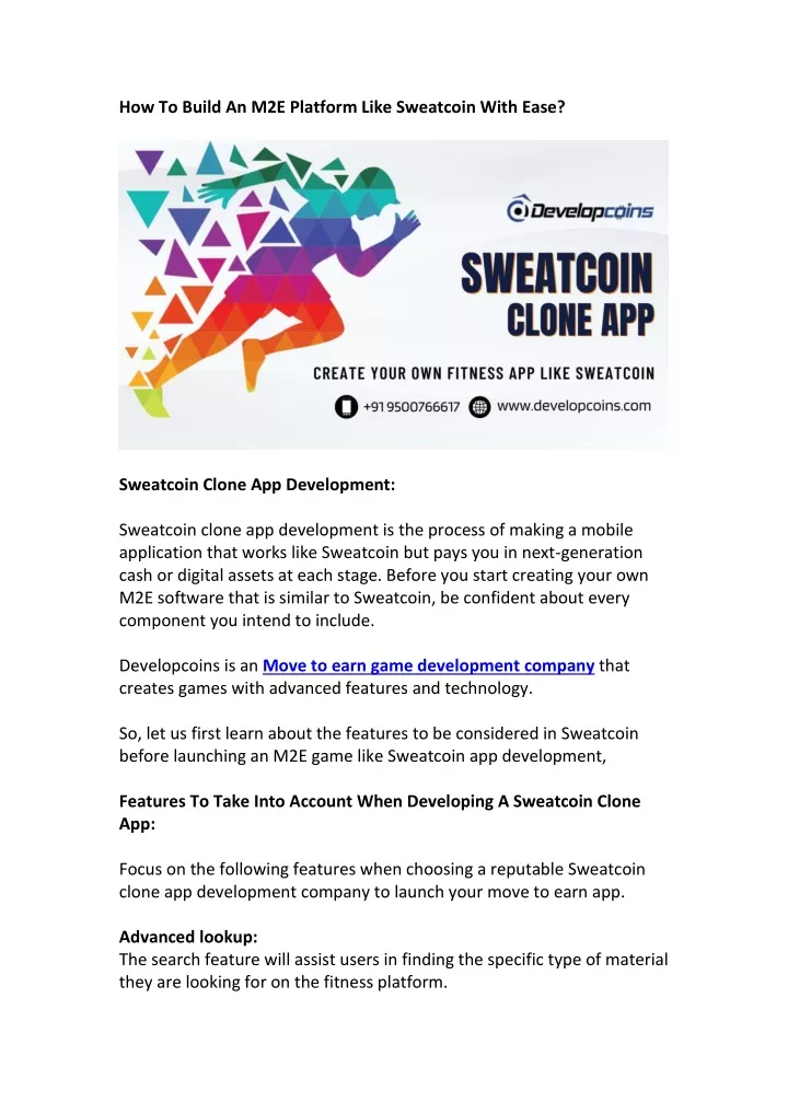 how to build an m2e platform like sweatcoin with