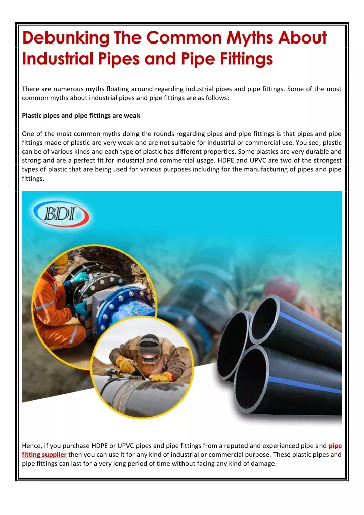 debunking the common myths about industrial pipes