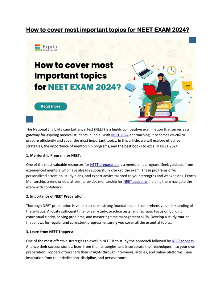 how to cover most important topics for neet exam