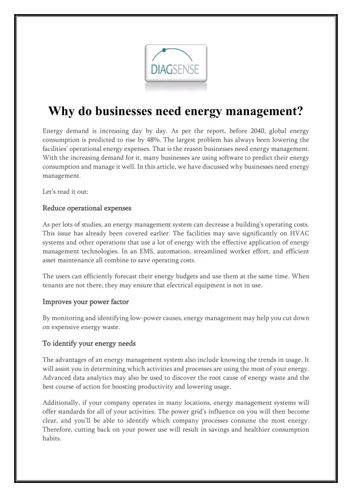 why do businesses need energy management