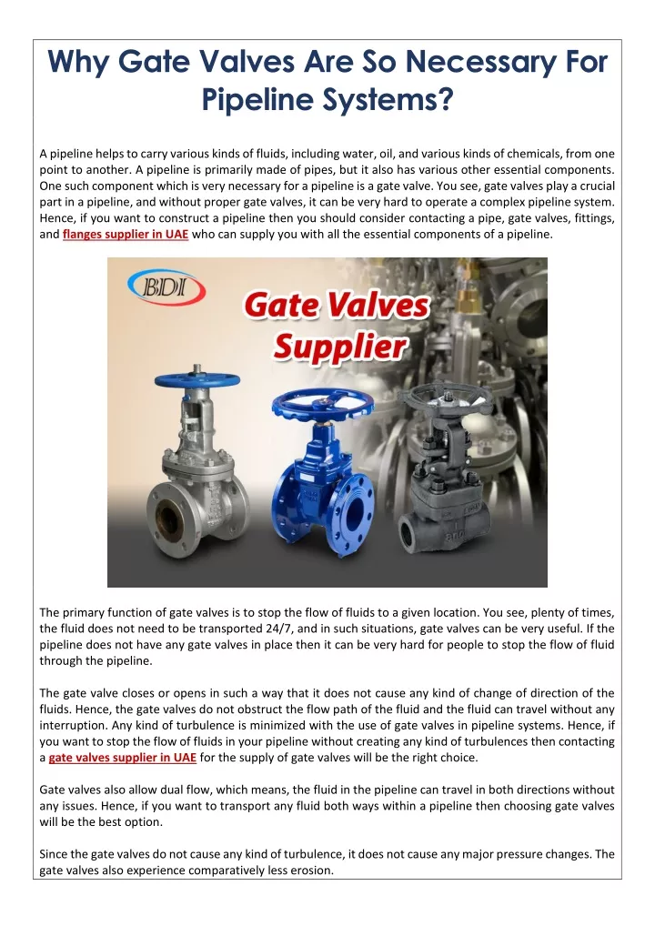 why gate valves are so necessary for pipeline