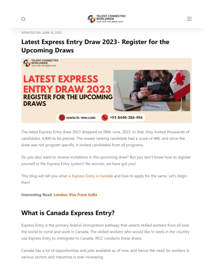 updated on june 10 2023 latest express entry draw
