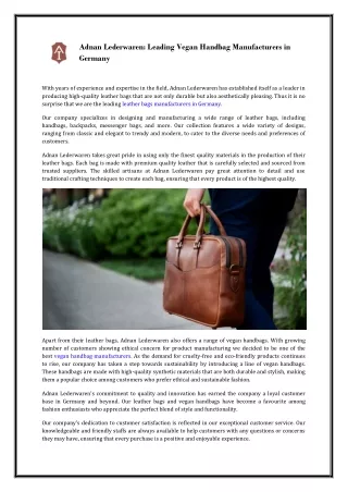 Adnan Lederwaren Leading Vegan Handbag Manufacturers in Germany