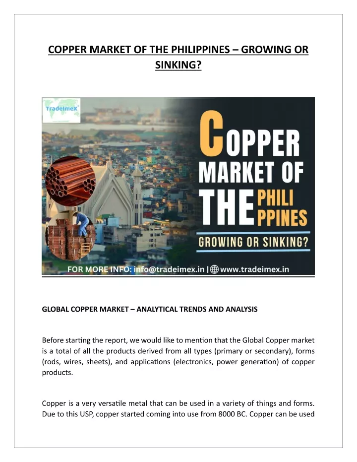 copper market of the philippines growing