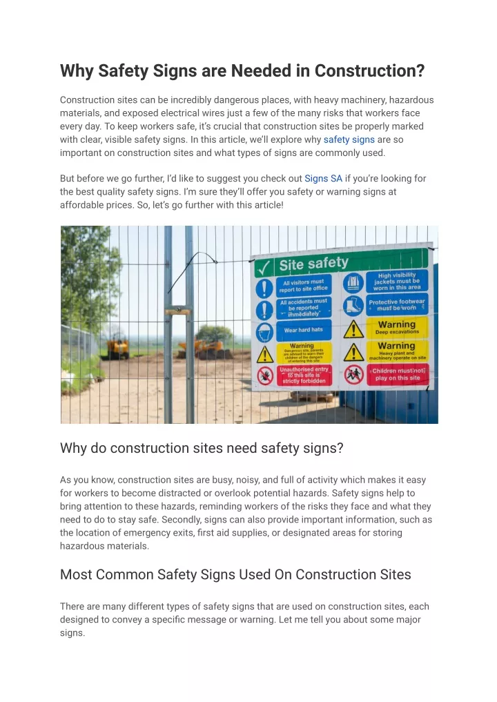 why safety signs are needed in construction