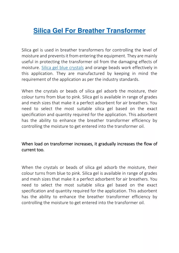 silica gel for breather transformer