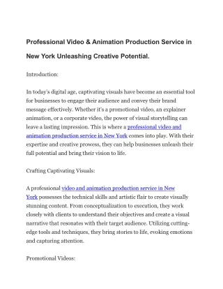 Professional Video & Animation Production Service in New York Unleashing Creative Potential by KMF