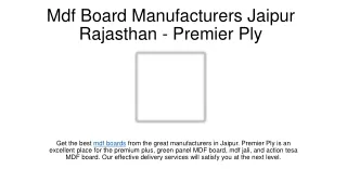 Mdf Board Manufacturers Jaipur Rajasthan - Premier Ply