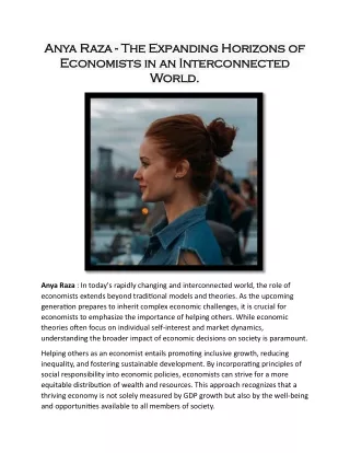 Anya Raza - The Expanding Horizons of Economists in an Interconnected World.