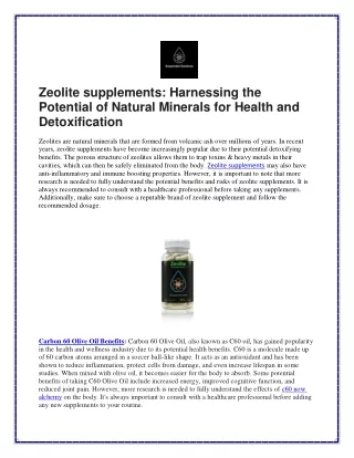 Zeolite supplements Harnessing the Potential of Natural Minerals for Health and Detoxification