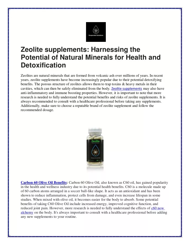 zeolite supplements harnessing the potential