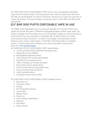 ELF BAR 5000 PUFFS DISPOSABLE VAPE are two new rechargeable disposable vape lines from Elf Bar Dubai
