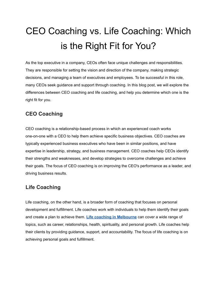 ceo coaching vs life coaching which is the right