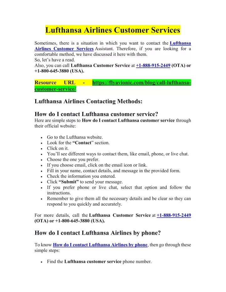 lufthansa airlines customer services