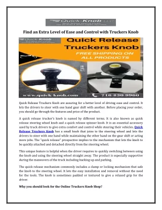 Find an Extra Level of Ease and Control with Truckers Knob