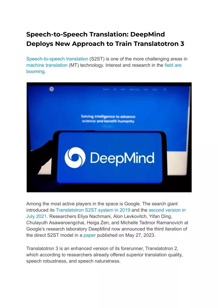 speech to speech translation deepmind deploys