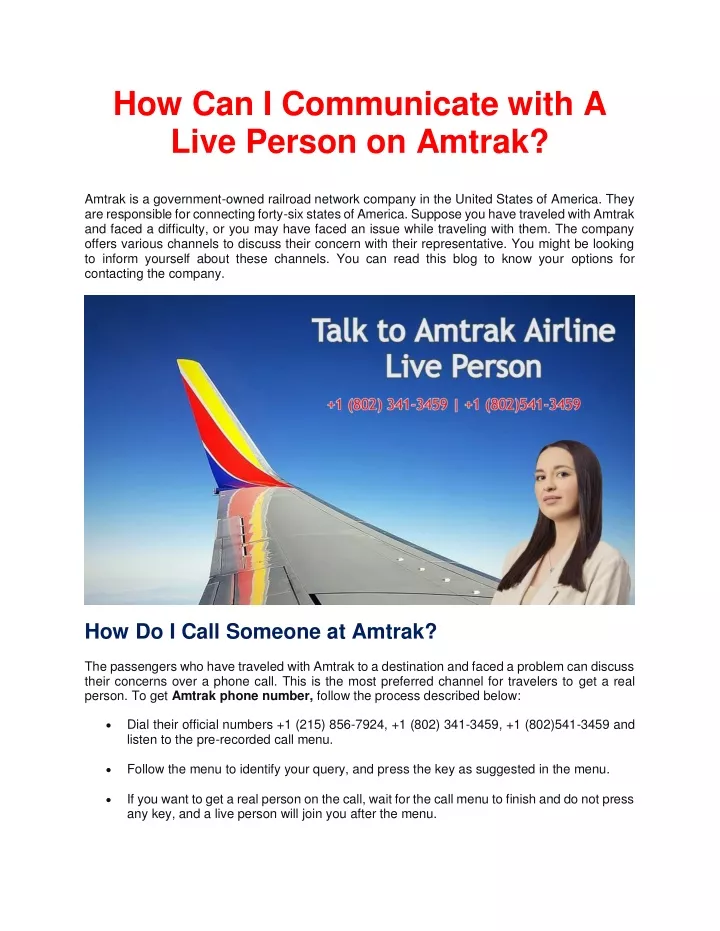 how can i communicate with a live person on amtrak