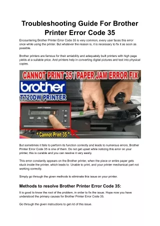 Troubleshooting Guide For Brother Printer Error Code 35