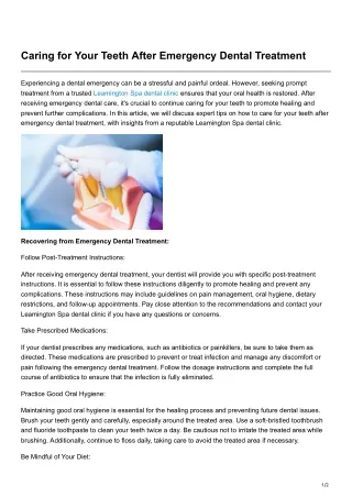 Caring for Your Teeth After Emergency Dental TreatmCaring for Your Teeth Afteent