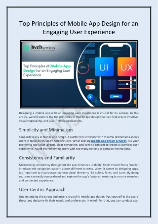 Top Principles of Mobile App Design for an Engaging User Experience