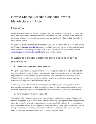 How to Choose Reliable Coriander Powder Manufacturers in India