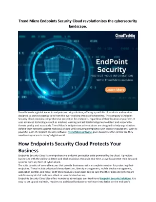 Trend Micro Endpoints Security Cloud revolutionizes the cybersecurity landscape