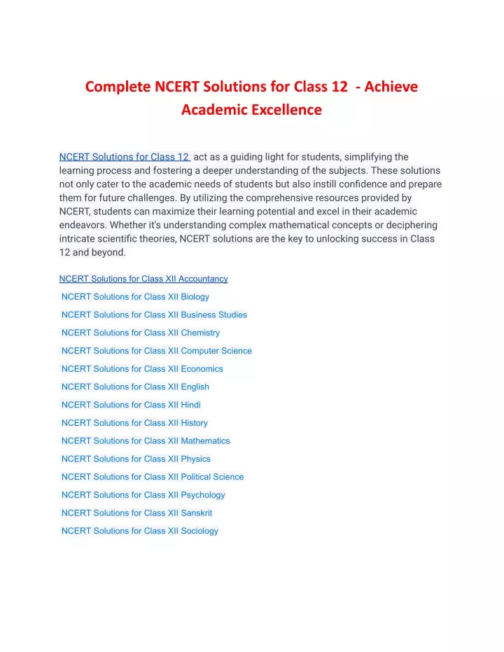 complete ncert solutions for class 12 achieve