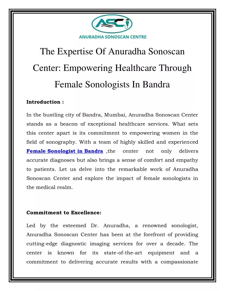 the expertise of anuradha sonoscan