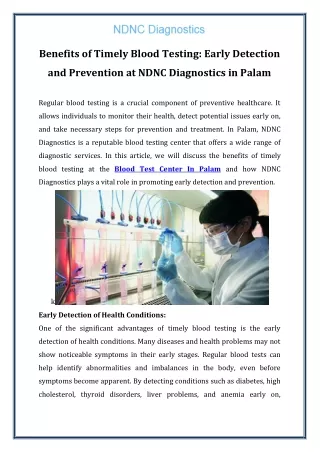 Benefits of Timely Blood Testing Early Detection and Prevention at NDNC Diagnostics in Palam