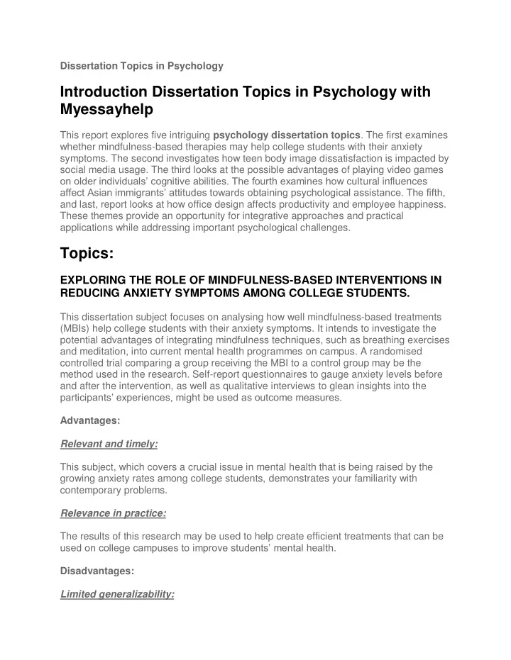 dissertation topics in psychology