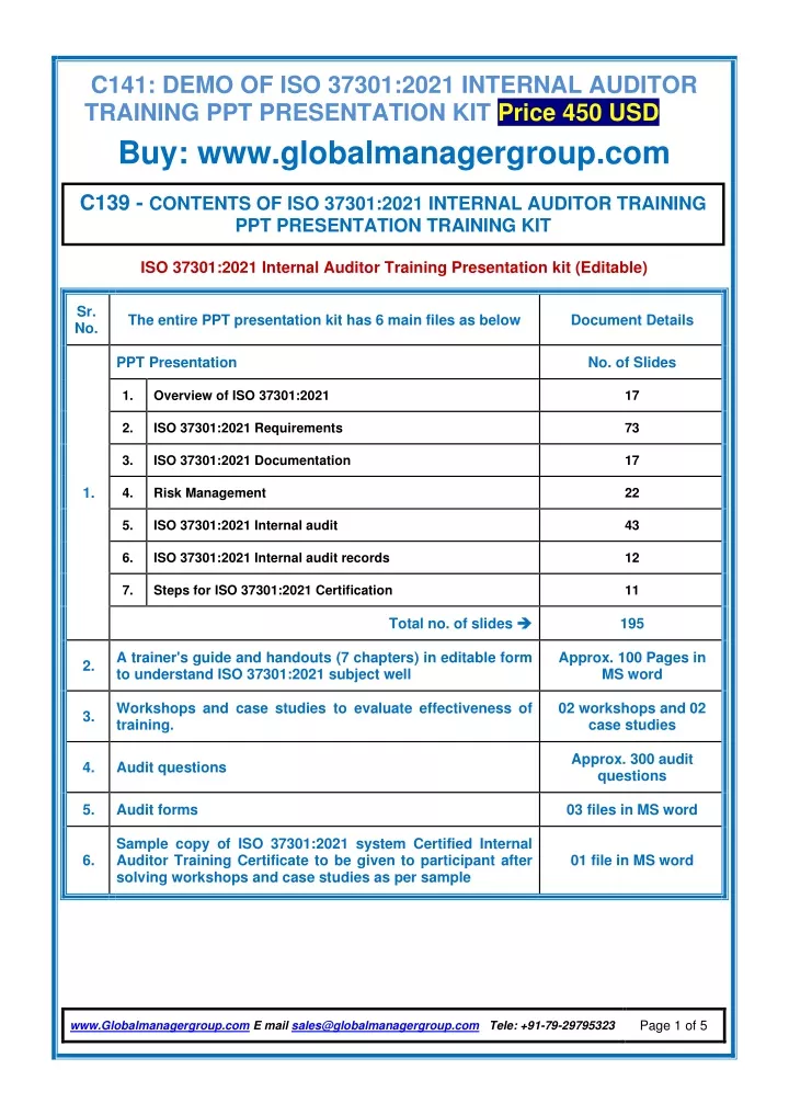 c141 demo of iso 37301 2021 internal auditor