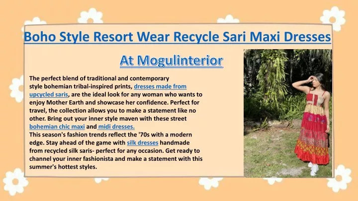 boho style resort wear recycle sari maxi dresses