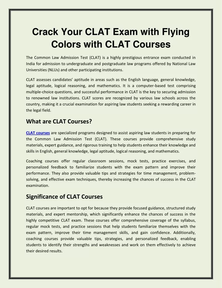 crack your clat exam with flying colors with clat