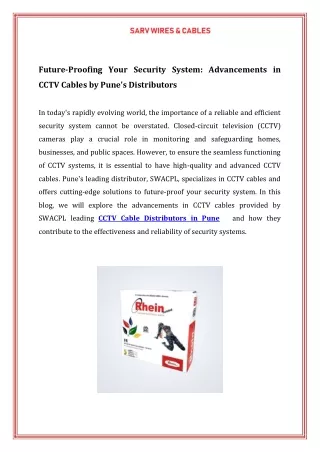 Future Proofing Your Security System Advancements in CCTV Cables by Pune's Distributors