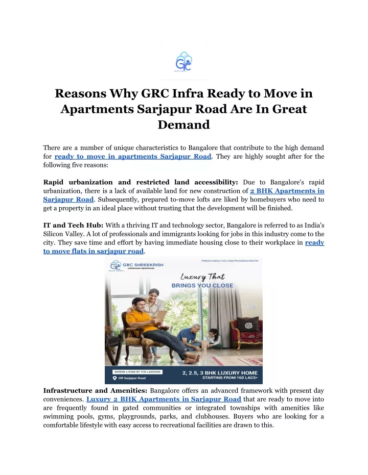 reasons why grc infra ready to move in apartments