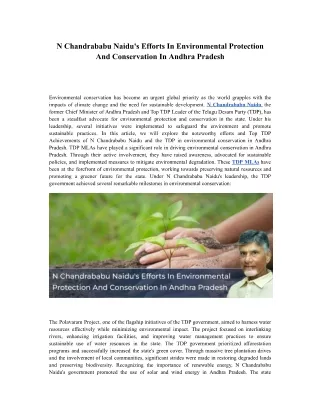 N Chandrababu Naidu's Efforts In Environmental Protection And Conservation In An