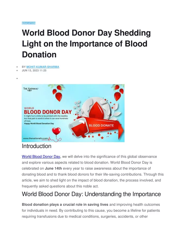 education world blood donor day shedding light