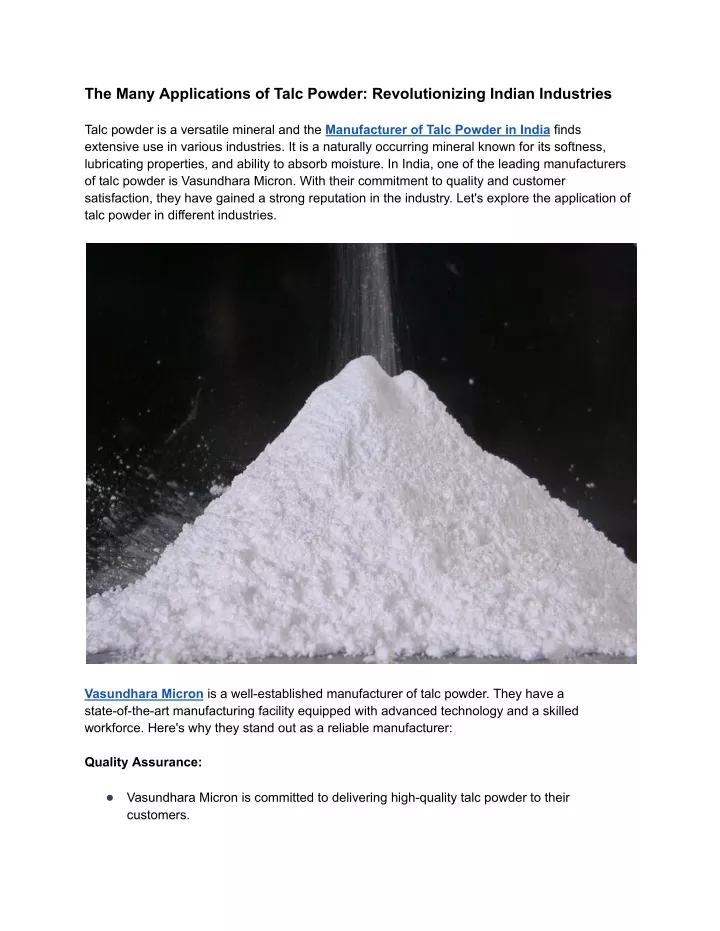 the many applications of talc powder