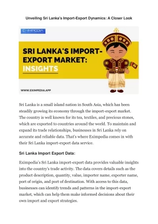Unveiling Sri Lanka's Import-Export Dynamics - A Closer Look