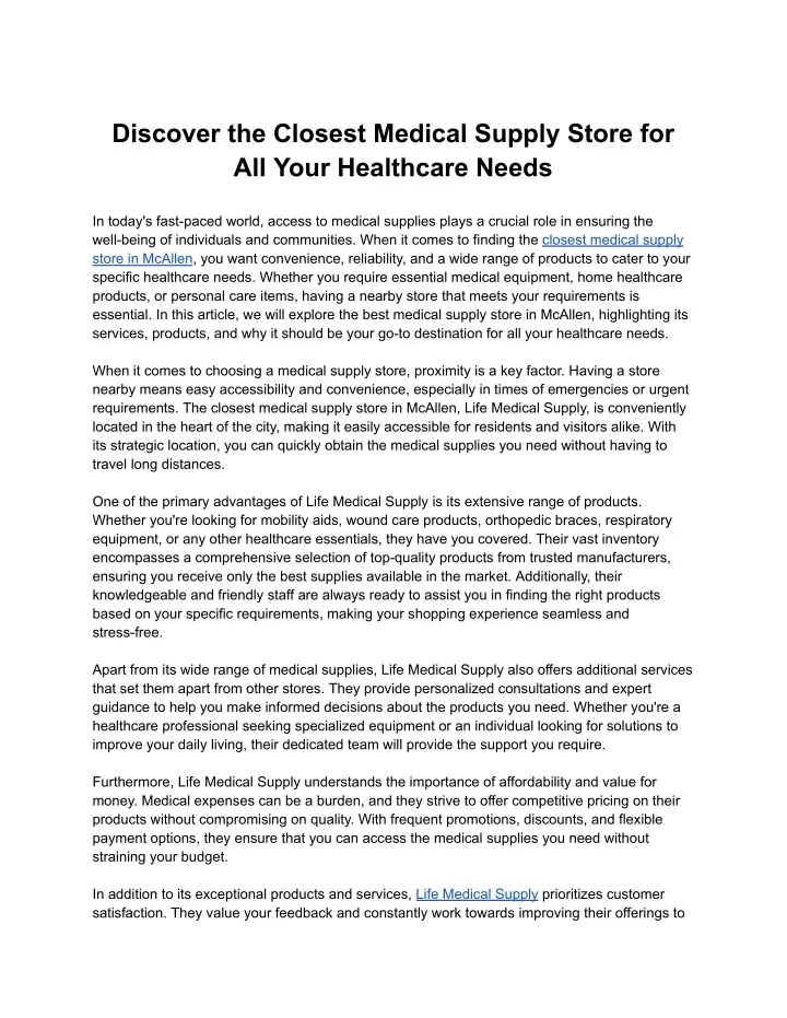 discover the closest medical supply store