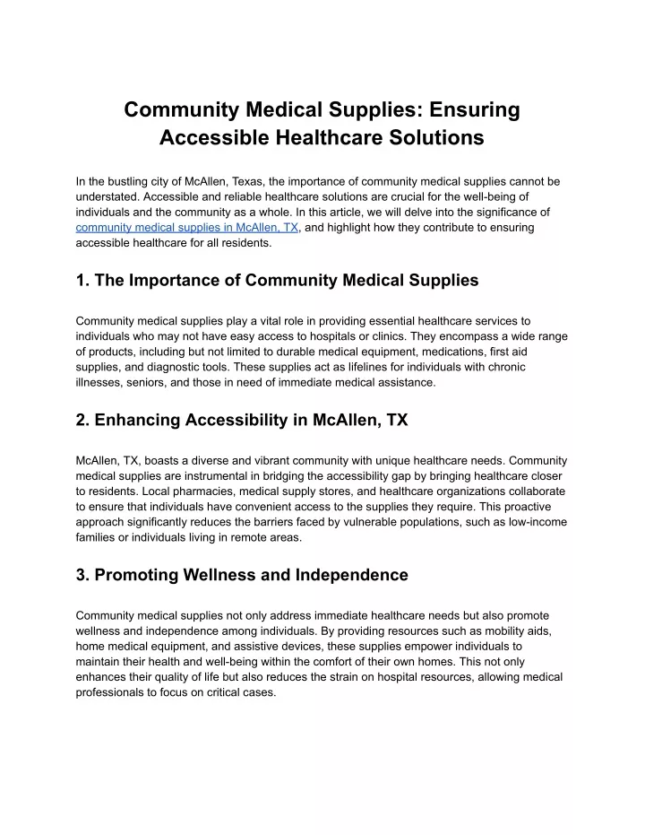 community medical supplies ensuring accessible