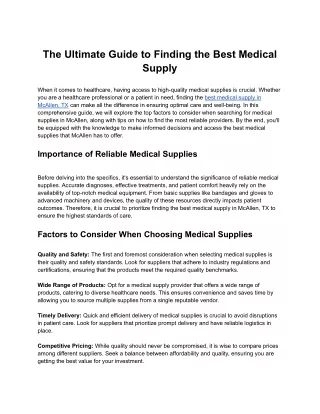 The Ultimate Guide to Finding the Best Medical Supply