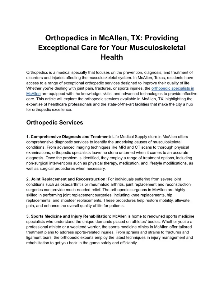 orthopedics in mcallen tx providing exceptional