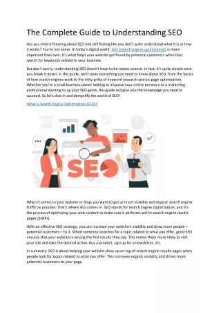 The Complete Guide to Understanding SEO