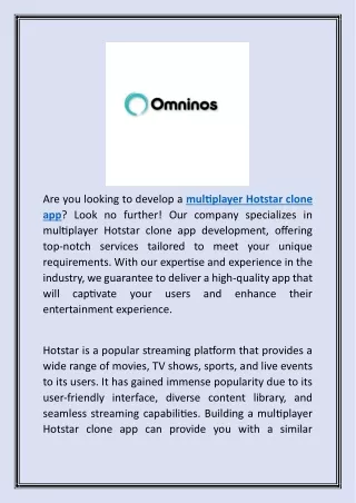 are you looking to develop a multiplayer hotstar