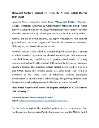 microbial culture market to grow by a high cagr