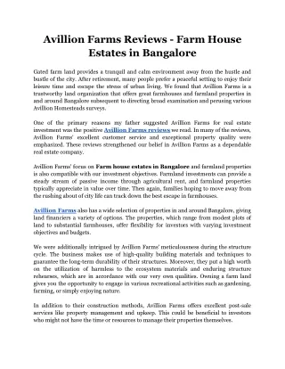 Avillion Farms Reviews - Farm House Estates in Bangalore