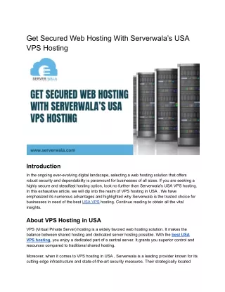 Get Secured Web Hosting With Serverwala’s USA VPS Hosting