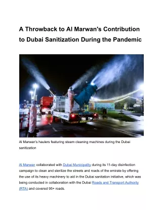 A Throwback to Al Marwan's Contribution to Dubai Sanitization During the Pandemic